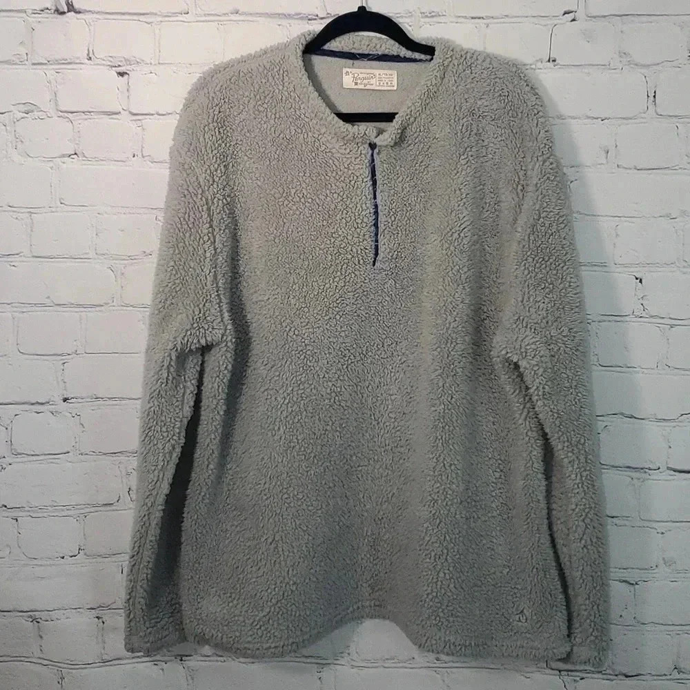 Original Penguin by Munsingwear Grey Sherpa Henley Snap Pullover Sweater Size XL